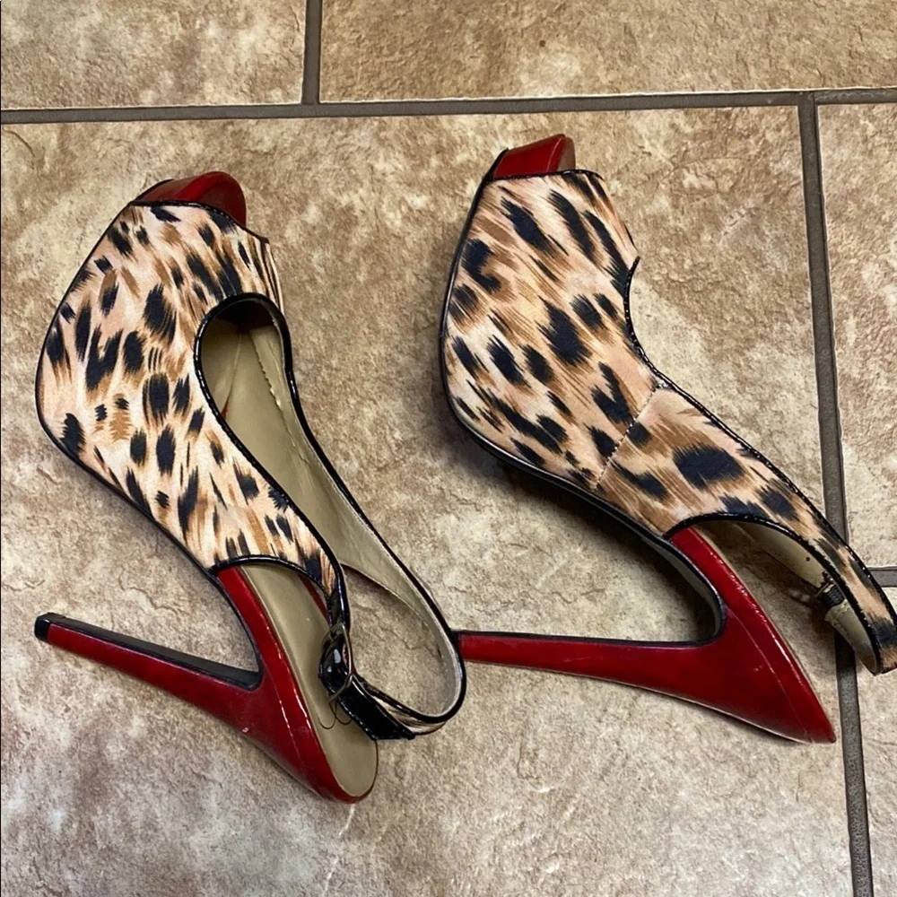Brown and Red Stiletto Leopard Heels Coquette Cocktail Brunch